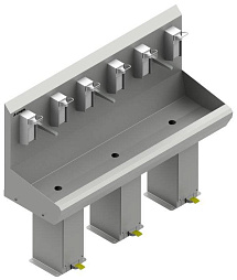 Бесконтатные умывальники педального включения (трехсекционные)