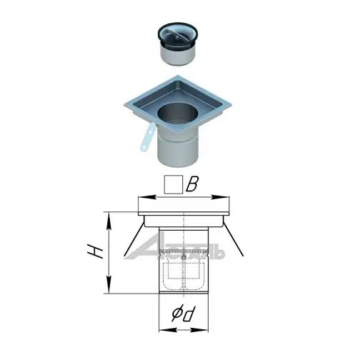 Трапы ТВ-1 мини Трап ТВ-1 мини 150*108 с гидрозатвором "сифон" производства А-сталь