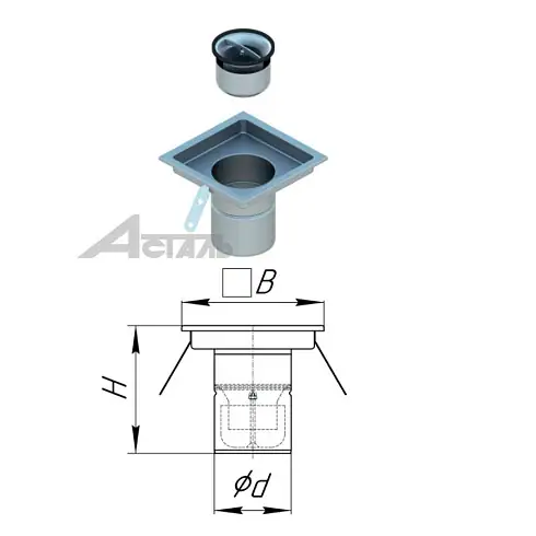 Трапы ТВ-1 Трап ТВ-1 400х200  (с гидрозатвором "сифон") производства А-сталь